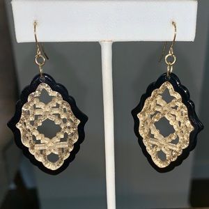 Gold and Black Resin Dangle Earrings